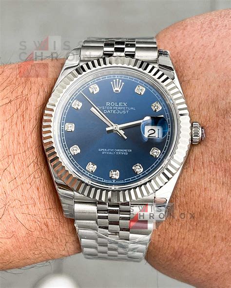 rolex blaues zifferblatt mit diamanten|rolex datejust 41.